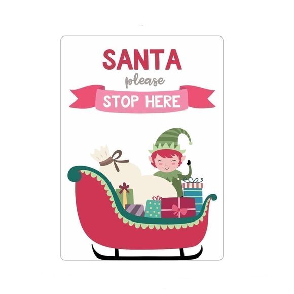 "Santa Please Stop Here" Elf Magnet - Picture 1 of 4